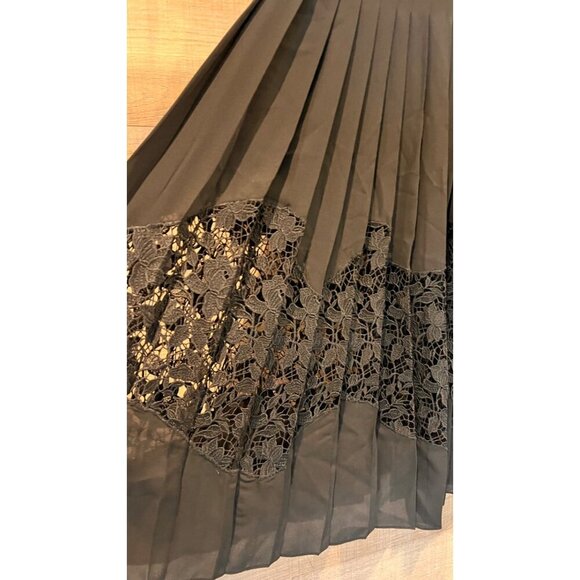 Oscar de la Renta Pleated Chiffon & Guipure Inset black Dress Size 2 - Picture 5 of 14